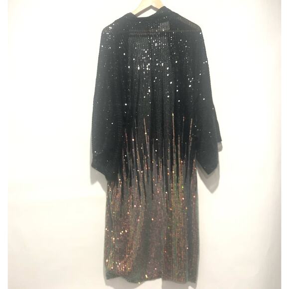 Free People Womens Party On Sequin Kimono Black Size All $168 NWT - Picture 4 of 7